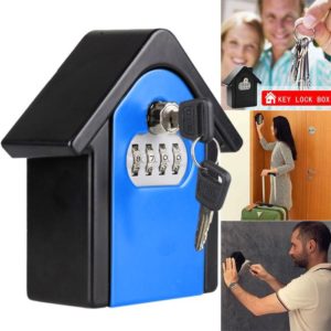 Hut Shape Password Lock Storage Box Security Box Wall Cabinet Safety Box, with 1 Key(Blue) (OEM)