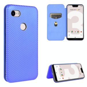 For Google Pixel 3 XL Carbon Fiber Texture Horizontal Flip TPU + PC + PU Leather Case with Card Slot(Blue) (OEM)