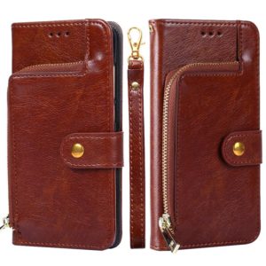 For ZTE Axon 30 Pro 5G Zipper Bag PU + TPU Horizontal Flip Leather Case with Holder & Card Slot & Wallet & Lanyard(Brown) (OEM)