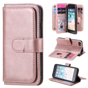 For iPhone 8 & 7 Multifunctional Magnetic Copper Buckle Horizontal Flip Solid Color Leather Case with 10 Card Slots & Wallet & Holder & Photo Frame(Rose Gold) (OEM)
