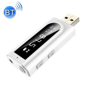K9 USB Car Bluetooth 5.0 Adapter Receiver FM + AUX Audio Dual Output Stereo Transmitter (White) (OEM)