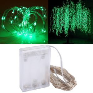 10m IP65 Waterproof Silver Wire String Light, 100 LEDs SMD 06033 x AA Batteries Box Fairy Lamp Decorative Light, DC 5V(Green Light) (OEM)