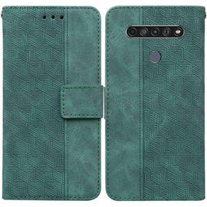 For LG K61 Geometric Embossed Leather Phone Case(Green) (OEM)
