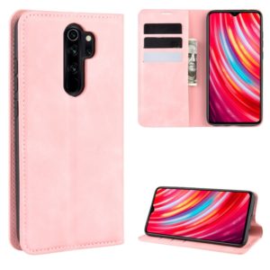 For Xiaomi Redmi Note 8 Pro Retro-skin Business Magnetic Suction Leather Case with Holder & Card Slots & Wallet(Pink) (OEM)