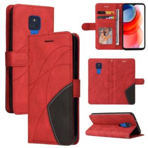 For Motorola Moto G Play 2021 Dual-color Splicing Horizontal Flip PU Leather Case with Holder & Card Slots & Wallet(Red) (OEM)