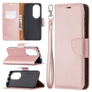 For Huawei P50 Pro Litchi Texture Pure Color Horizontal Flip Leather Case with Holder & Card Slots & Wallet & Lanyard(Rose Gold) (OEM)