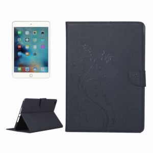 For iPad mini 4 Pressed Flowers Butterfly Pattern Horizontal Flip PU Leather Case with Magnetic Buckle & Holder & Card Slots & Wallet(Black) (OEM)