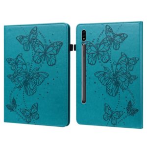 For Samsung Galaxy Tab S8 Embossed Butterfly Pattern Leather Tablet Case(Blue) (OEM)