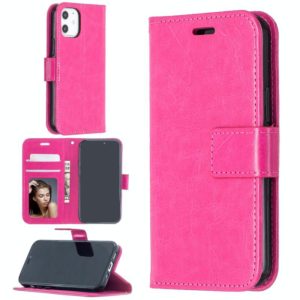 For iPhone 12 mini Crazy Horse Texture Horizontal Flip Leather Case with Holder & Card Slots & Wallet & Photo Frame(Rose Red) (OEM)