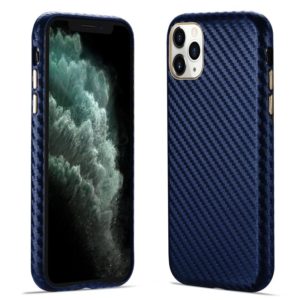 For iPhone 11 Pro Max Carbon Fiber Leather Texture Kevlar Anti-fall Phone Protective Case (Blue) (OEM)