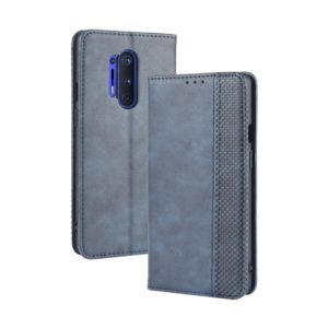 For OnePlus 8 Pro Magnetic Buckle Retro Crazy Horse Texture Horizontal Flip Leather Case with Holder & Card Slots & Photo Frame(Blue) (OEM)