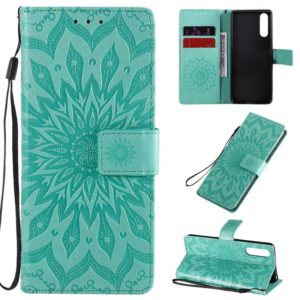 For Sony Xperia 10 II Embossed Sunflower Pattern Horizontal Flip PU Leather Case with Holder & Card Slots & Wallet & Lanyard(Green) (OEM)