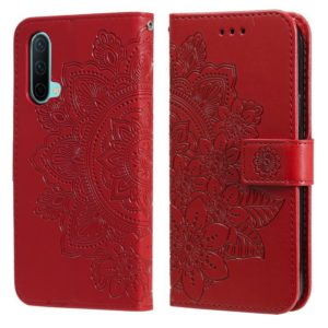 For OnePlus Nord CE 5G 7-petal Flowers Embossing Pattern Horizontal Flip PU Leather Case with Holder & Card Slots & Wallet & Photo Frame(Red) (OEM)