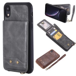 For iPhone XR Vertical Flip Shockproof Leather Protective Case with Short Rope, Support Card Slots & Bracket & Photo Holder & Wallet Function(Gray) (OEM)