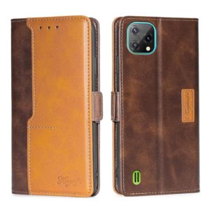 For Blackview A55 Contrast Color Side Buckle Leather Phone Case(Dark Brown + Gold) (OEM)