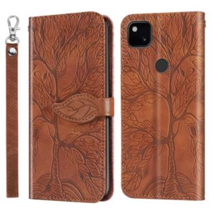 For Google Pixel 4a 5G Life of Tree Embossing Pattern Horizontal Flip Leather Case with Holder & Card Slot & Wallet & Photo Frame & Lanyard(Brown) (OEM)