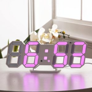 6609 3D Stereo LED Alarm Clock Living Room 3D Wall Clock, Colour: Pink (OEM)
