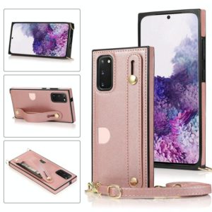 For Samsung Galaxy S20 Plus Wrist Strap PU+TPU Shockproof Protective Case with Crossbody Lanyard & Holder & Card Slot(Rose Gold) (OEM)