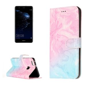 For Huawei P10 Lite Pink Green Marble Pattern Horizontal Flip Leather Protective Case with Holder & Card Slots & Wallet (OEM)