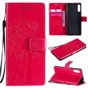 For Sony Xperia L4 Tree & Cat Embossed Pattern Horizontal Flip Leather Case with Holder & Card Slots & Wallet & Lanyard(Rose Red) (OEM)