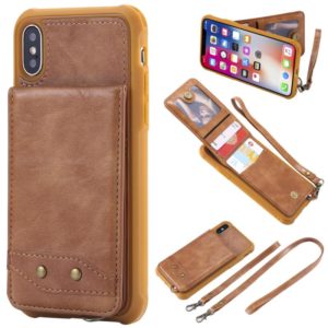 For iPhone X / XS Vertical Flip Shockproof Leather Protective Case with Long Rope, Support Card Slots & Bracket & Photo Holder & Wallet Function(Brown) (OEM)