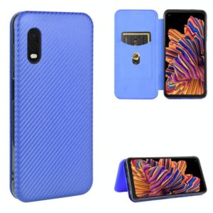 For Samsung Galaxy XCover Pro Carbon Fiber Texture Horizontal Flip TPU + PC + PU Leather Case with Rope & Card Slot(Blue) (OEM)