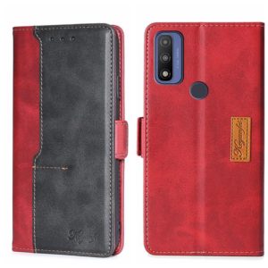 For Motorola Moto G Pure Contrast Color Side Buckle Leather Phone Case(Red + Black) (OEM)