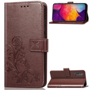 Lucky Clover Pressed Flowers Pattern Leather Case for Galaxy A50, with Holder & Card Slots & Wallet & Hand Strap (Brown) (OEM)