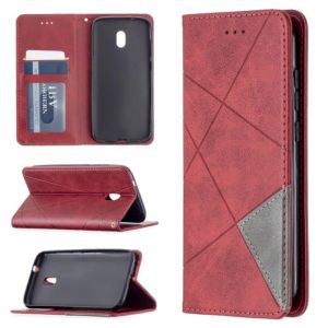 For Nokia C1 Plus Rhombus Texture Horizontal Flip Magnetic Leather Case with Holder & Card Slots(Red) (OEM)