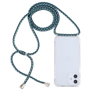 For iPhone 12 mini Transparent Acrylic Airbag Shockproof Phone Protective Case with Lanyard (Green White Blue) (OEM)
