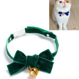 Velvet Bowknot Adjustable Pet Collar Cat Dog Rabbit Bow Tie Accessories, Size:S 17-30cm, Style:Bowknot With Bell(Green) (OEM)