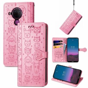 For Nokia 5.4 Lovely Cat and Dog Embossing Pattern Horizontal Flip Leather Case , with Holder & Card Slots & Wallet & Cartoon Clasp & Lanyard(Pink) (OEM)