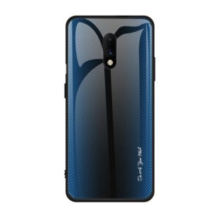 For OnePlus 7 Texture Gradient Glass Protective Case(Blue) (OEM)