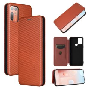 For HTC Desire 20 Plus Carbon Fiber Texture Horizontal Flip TPU + PC + PU Leather Case with Card Slot(Brown) (OEM)