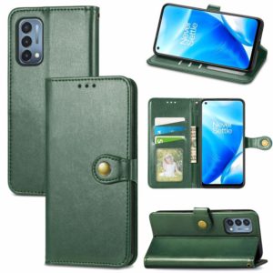 For OnePlus Nord N200 5G Solid Color Leather Buckle Phone Case with Lanyard & Photo Frame & Card Slot & Wallet & Stand Function(Green) (OEM)