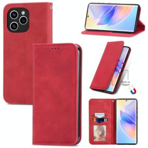 For Honor 60 SE Retro Skin Feel Magnetic Horizontal Flip Leather Phone Case(Red) (OEM)