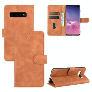 For Samsung Galaxy S10 Plus Solid Color Skin Feel Magnetic Buckle Horizontal Flip Calf Texture PU Leather Case with Holder & Card Slots & Wallet(Brown) (OEM)