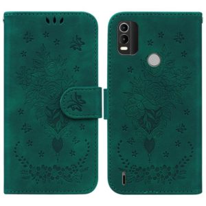 For Nokia C21 Plus Butterfly Rose Embossed Leather Phone Case(Green) (OEM)