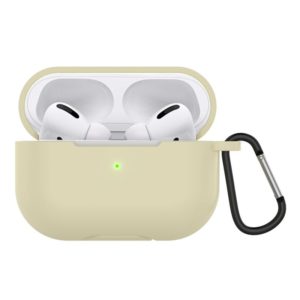 Solid Color Silicone Earphone Protective Case for AirPods Pro, with Hook(Beige) (OEM)