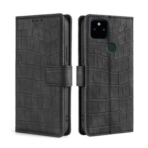 For Google Pixel 5A Skin Feel Crocodile Texture Magnetic Clasp Horizontal Flip PU Leather Case with Holder & Card Slots & Wallet(Black) (OEM)
