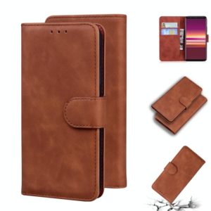 For Sony Xperia 5 Skin Feel Pure Color Flip Leather Phone Case(Brown) (OEM)