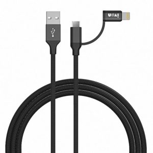 IVON CA51 2.4A USB to 8 Pin + Micro USB 2 in 1 Charging Sync Data Cable, Length: 1m(Black) (IVON) (OEM)