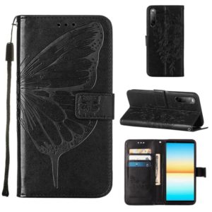 For Sony Xperia 10 IV Embossed Butterfly Leather Phone Case(Black) (OEM)