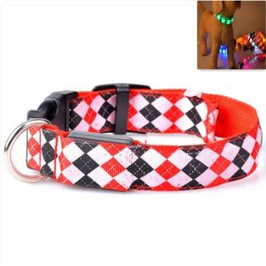 Plaid Pattern Rechargeable LED Glow Light Leads Pet Dog Collar for Small Medium Dogs, Size:S(Red) (OEM)