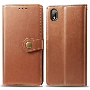 Retro Solid Color Leather Buckle Mobile Phone Protection Leather Case with Lanyard & Photo Frame & Card Slot & Wallet & Bracket Function for Huawei Y5 2019(Brown) (OEM)