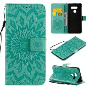 For LG K50S Pressed Printing Sunflower Pattern Horizontal Flip PU Leather Case Holder & Card Slots & Wallet & Lanyard(Green) (OEM)