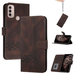 For Motorola Moto E20 / E30 / E40 Cubic Skin Feel Flip Leather Phone Case(Dark Brown) (OEM)