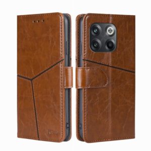 For OnePlus 10T Geometric Stitching Leather Phone Case(Light Brown) (OEM)