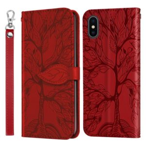 For iPhone X / XS Life of Tree Embossing Pattern Horizontal Flip Leather Case with Holder & Card Slot & Wallet & Photo Frame & Lanyard(Red) (OEM)