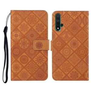 For Huawei Honor 20 Ethnic Style Embossed Pattern Horizontal Flip Leather Case with Holder & Card Slots & Wallet & Lanyard(Brown) (OEM)